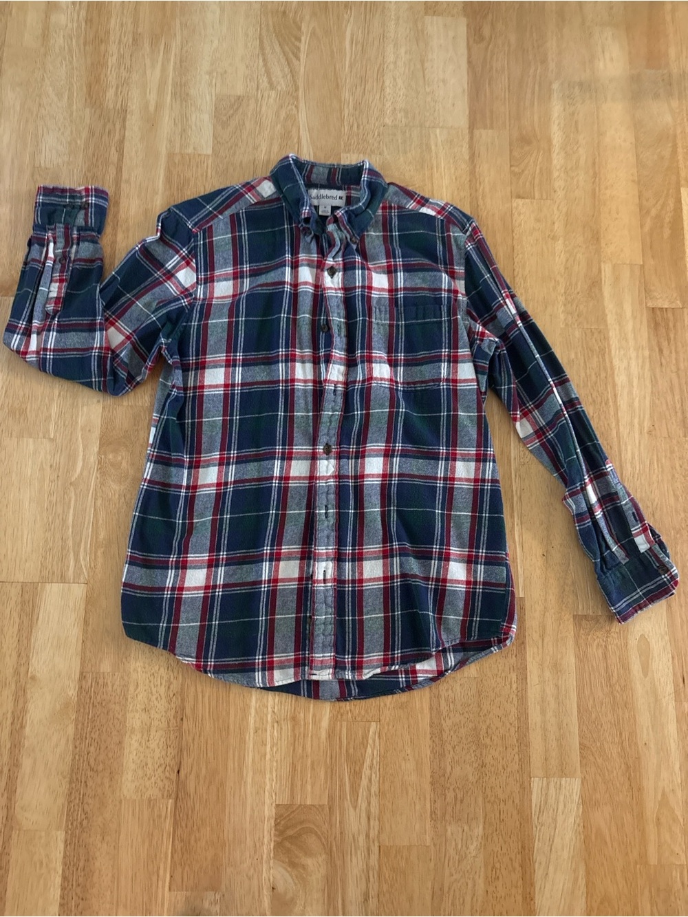 Saddlebred Navy Red White Plaid Button-Down Shirt